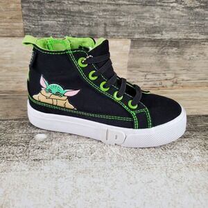 Ground Up Grogu High-Top Toddler Shoes Sz 10 Black White Lace-Up Sneakers